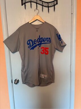 Los Angeles Dodgers Bellenger Gray Baseball Jersey with Blue LA Logo